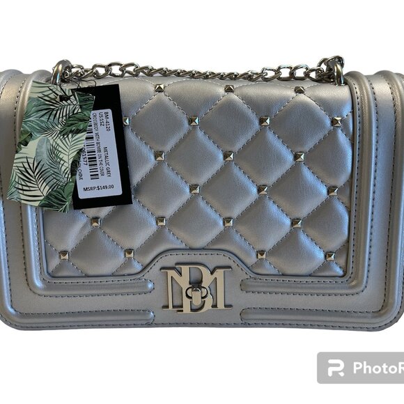 Badgley Mischka - Designer - Quilted Studded Silver Crossbody Bag - NWT - Picture 5 of 10